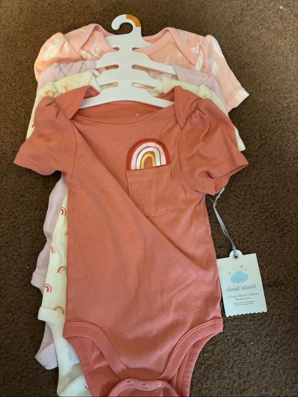 cloud island Rust Pink Short-Sleeve One-Piece with Rainbow Pocket size 12month